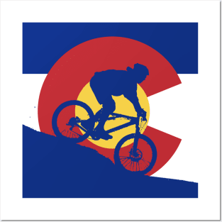 Mountain Biking Colorado Flag Posters and Art